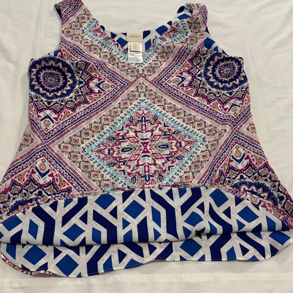 Chico's Reversible, Multicolor Geometric Tank Top 0